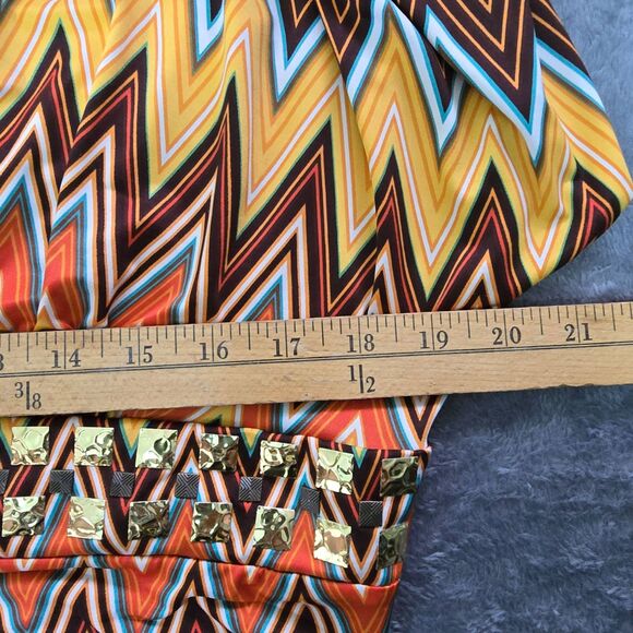 Baby Phat Zigzag Bodycon Dress 1X V-Neck Studded Waist Retro Vibe - Picture 9 of 12